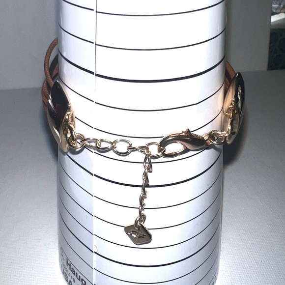 Elephant Charm Bracelet Gold Tone Brown Cord Multi Strand Boho Chic - Picture 4 of 4